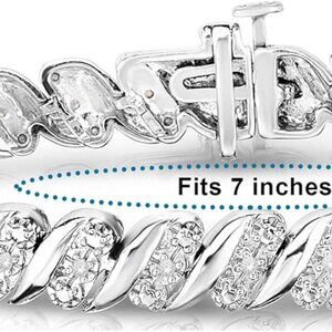 925 Sterling Silver Color  1/4 Cttw Wave Link Diamond Tennis Bracelet